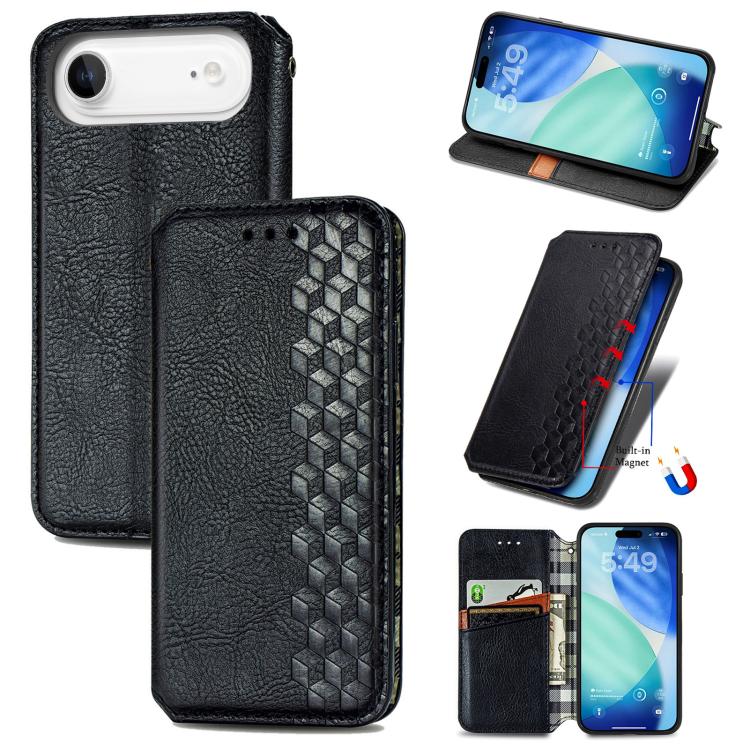 Cubic Grid Pressed Magnetic Leather Phone Case, For iPhone Air, For iPhone 16 Pro Max, For iPhone 16 Pro