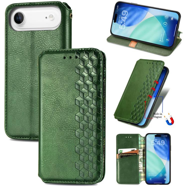 Cubic Grid Pressed Magnetic Leather Phone Case, For iPhone Air, For iPhone 16 Pro Max, For iPhone 16 Pro