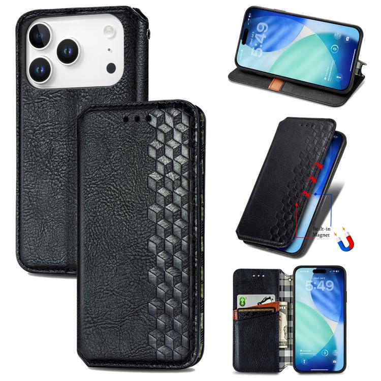 Cubic Grid Pressed Magnetic Leather Phone Case, For iPhone 18 Pro / 17 Pro, For iPhone 18 Pro Max / 17 Pro Max, For iPhone 17e / 16e, For iPhone 17