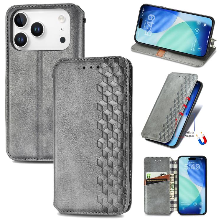Cubic Grid Pressed Magnetic Leather Phone Case, For iPhone 18 Pro / 17 Pro, For iPhone 18 Pro Max / 17 Pro Max, For iPhone 17e / 16e, For iPhone 17
