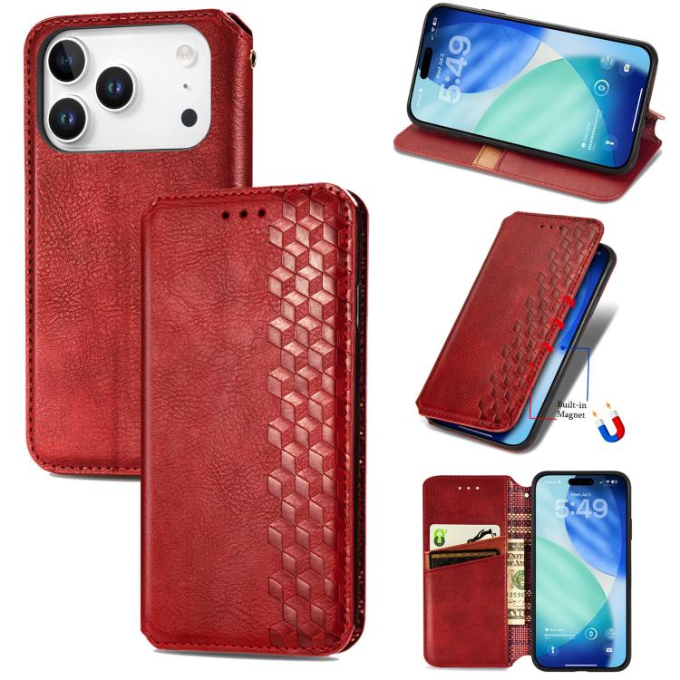 Cubic Grid Pressed Magnetic Leather Phone Case, For iPhone 18 Pro / 17 Pro, For iPhone 18 Pro Max / 17 Pro Max, For iPhone 17e / 16e, For iPhone 17