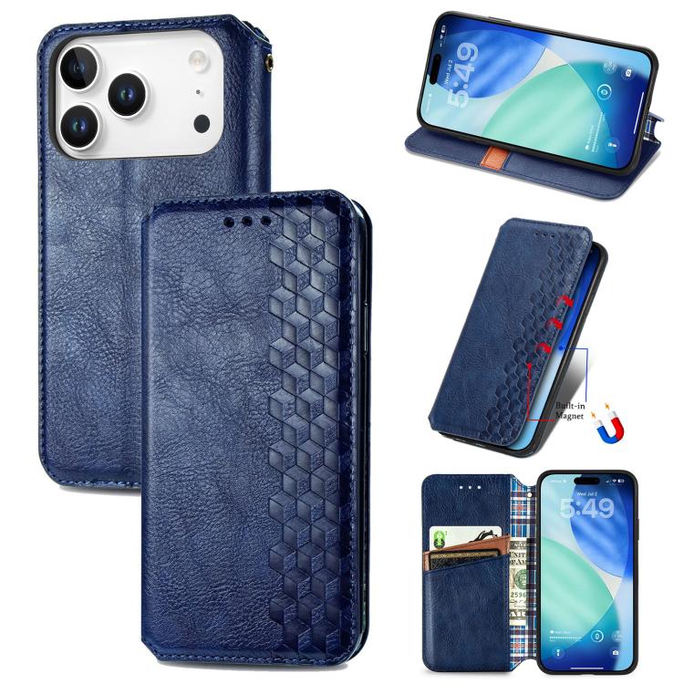 Cubic Grid Pressed Magnetic Leather Phone Case, For iPhone 18 Pro / 17 Pro, For iPhone 18 Pro Max / 17 Pro Max, For iPhone 17e / 16e, For iPhone 17