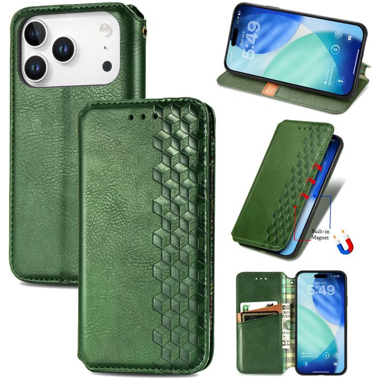 Cubic Grid Pressed Magnetic Leather Phone Case, For iPhone 18 Pro / 17 Pro, For iPhone 18 Pro Max / 17 Pro Max, For iPhone 17e / 16e, For iPhone 17