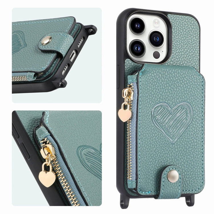 Crossbody Love Zipper Leather Back Phone Case, For iPhone 15 Pro Max, For iPhone 15 Pro, For iPhone 15