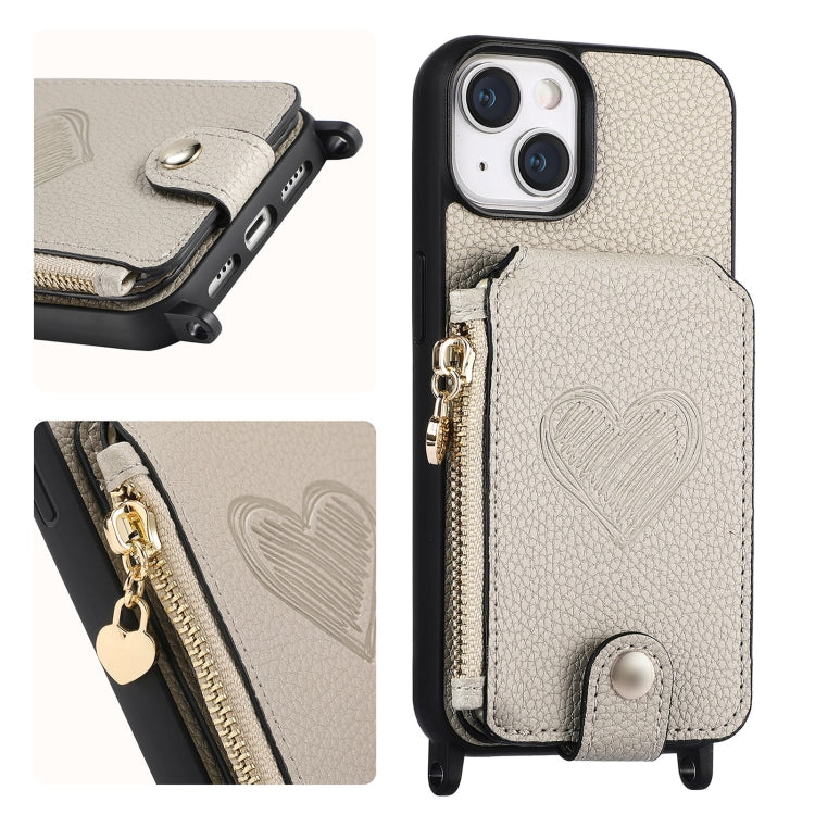 Crossbody Love Zipper Leather Back Phone Case, For iPhone 15 Pro Max, For iPhone 15 Pro, For iPhone 15