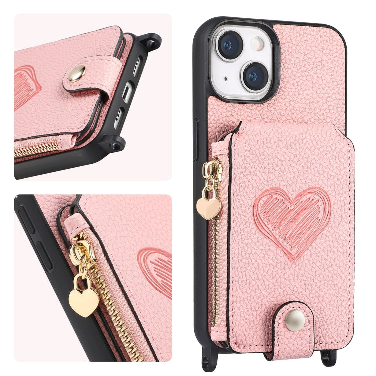 Crossbody Love Zipper Leather Back Phone Case, For iPhone 15 Pro Max, For iPhone 15 Pro, For iPhone 15