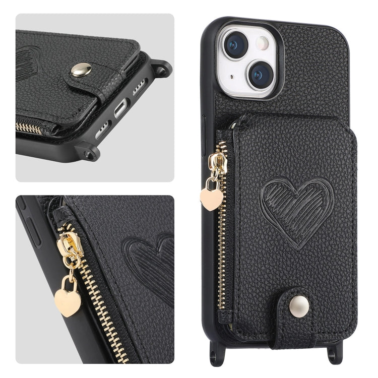 Crossbody Love Zipper Leather Back Phone Case, For iPhone 15 Pro Max, For iPhone 15 Pro, For iPhone 15