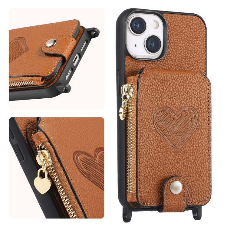 Crossbody Love Zipper Leather Back Phone Case, For iPhone 15 Pro Max, For iPhone 15 Pro, For iPhone 15