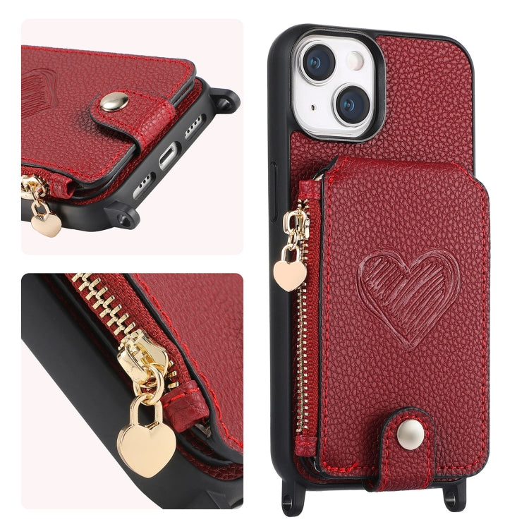 Crossbody Love Zipper Leather Back Phone Case, For iPhone 15 Pro Max, For iPhone 15 Pro, For iPhone 15