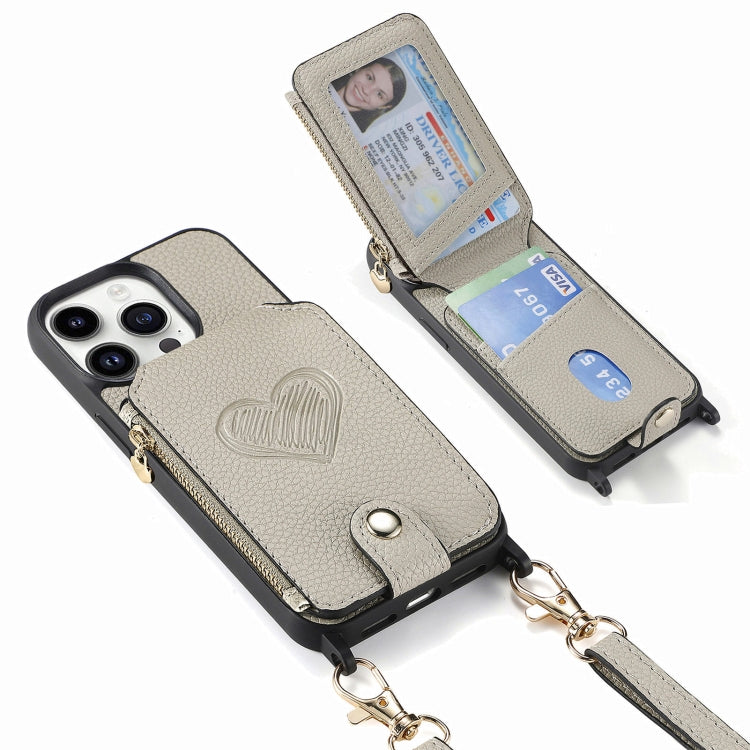 Crossbody Love Zipper Leather Back Phone Case, For iPhone 15 Pro Max, For iPhone 15 Pro, For iPhone 15