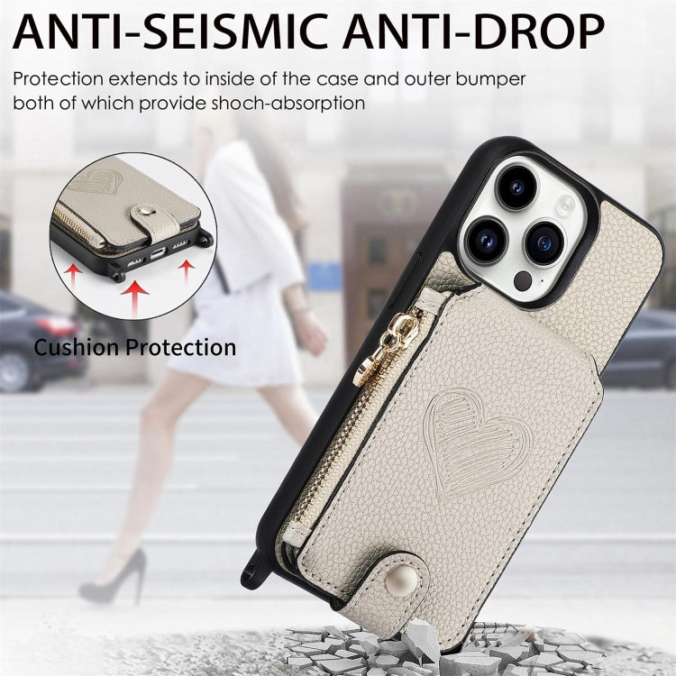 Crossbody Love Zipper Leather Back Phone Case, For iPhone 15 Pro Max, For iPhone 15 Pro, For iPhone 15