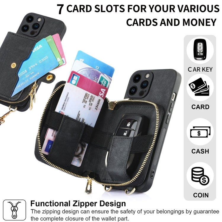 Crossbody Multi-function Zipper Wallet Phone Case, For iPhone 15 Pro Max, For iPhone 15 Pro, For iPhone 15 Plus, For iPhone 15