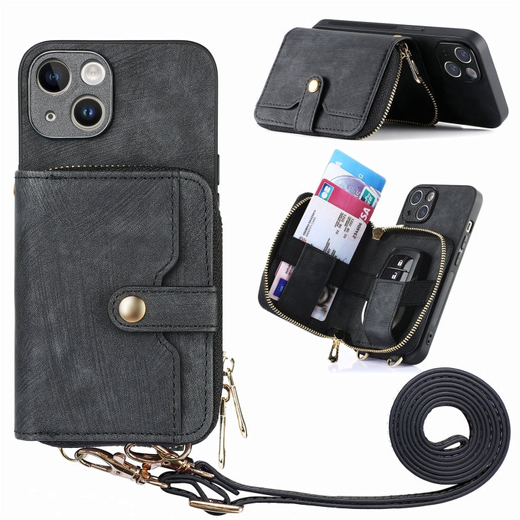 Crossbody Multi-function Zipper Wallet Phone Case, For iPhone 15 Pro Max, For iPhone 15 Pro, For iPhone 15 Plus, For iPhone 15