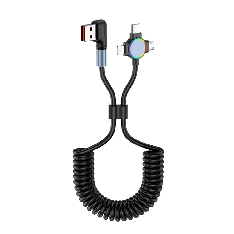 66W 3 in 1 USB to 8 Pin + Micro USB + USB-C / Type-C Fast Charging Elbow Spring Cable, 3 in 1 Multifunctional