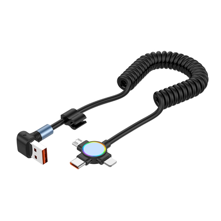 66W 3 in 1 USB to 8 Pin + Micro USB + USB-C / Type-C Fast Charging Elbow Spring Cable, 3 in 1 Multifunctional