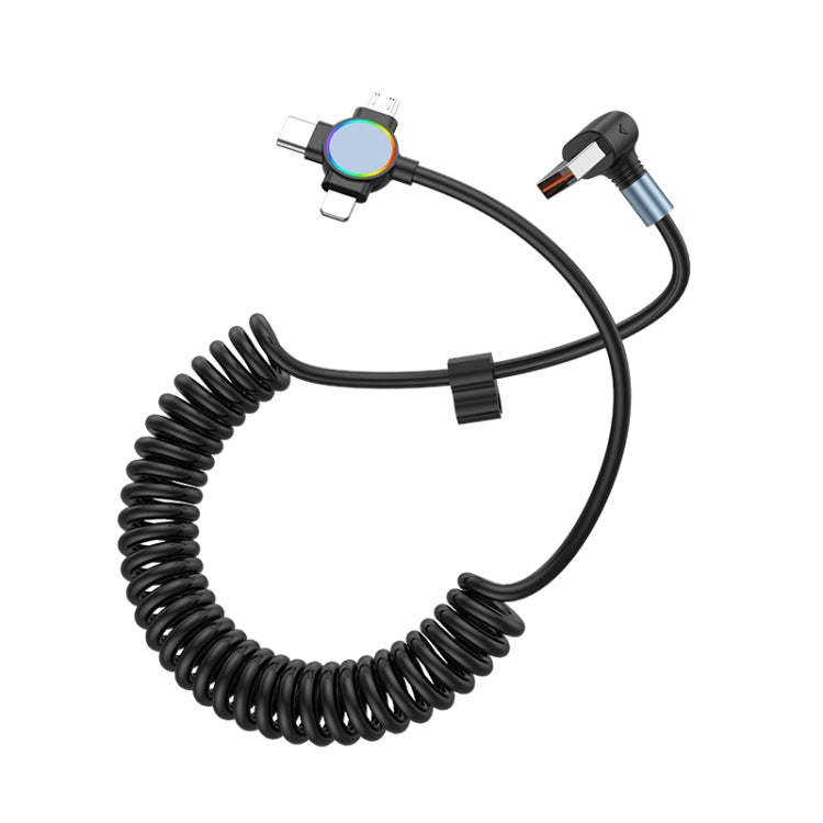 66W 3 in 1 USB to 8 Pin + Micro USB + USB-C / Type-C Fast Charging Elbow Spring Cable, 3 in 1 Multifunctional