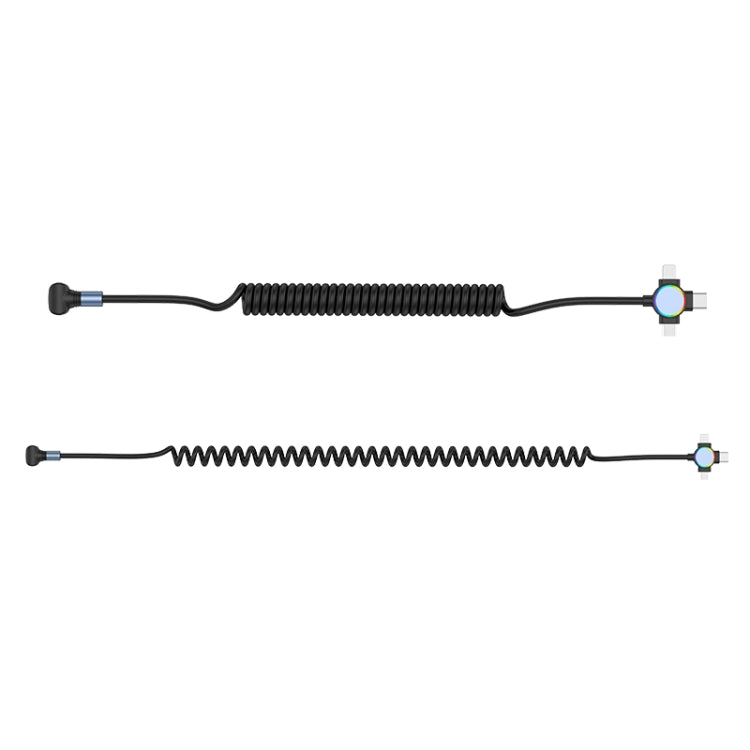 66W 3 in 1 USB to 8 Pin + Micro USB + USB-C / Type-C Fast Charging Elbow Spring Cable, 3 in 1 Multifunctional