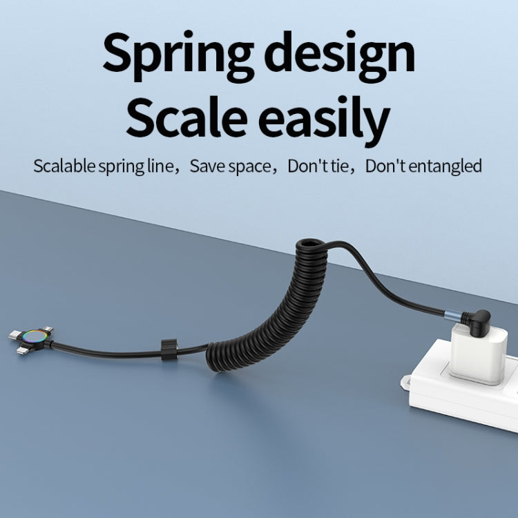 66W 3 in 1 USB to 8 Pin + Micro USB + USB-C / Type-C Fast Charging Elbow Spring Cable, 3 in 1 Multifunctional
