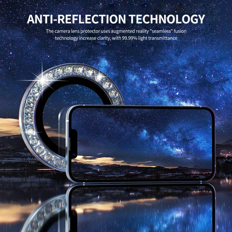ENKAY AR Anti-reflection Individual Diamond Ring Camera Lens Glass Full Film, For iPhone 15 Pro / 15 Pro Max, For iPhone 15 / 15 Plus