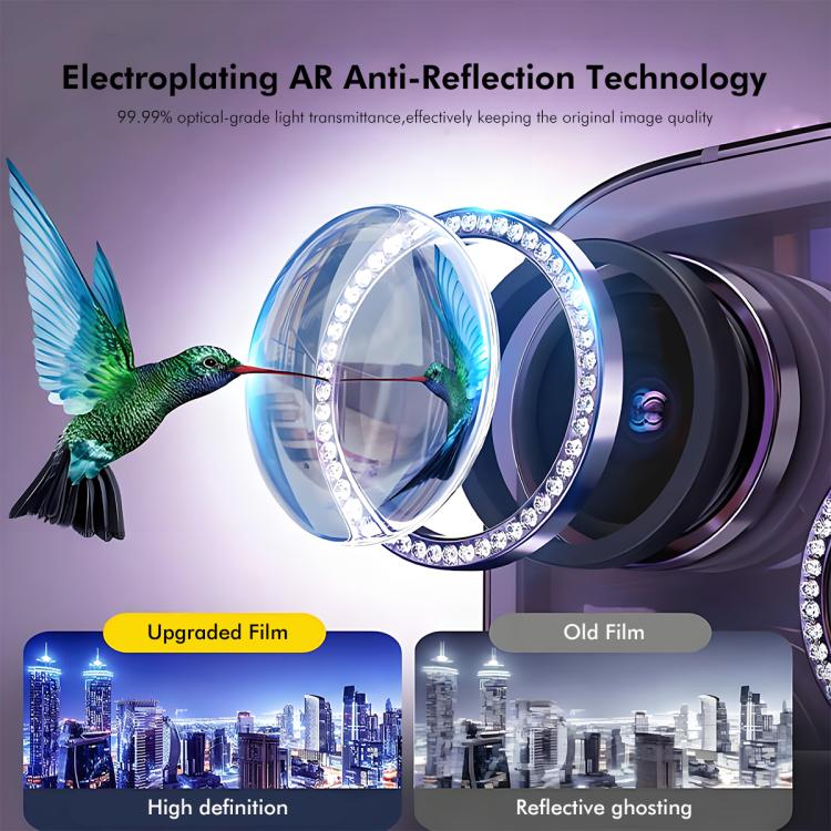 ENKAY AR Anti-reflection Individual Diamond Ring Camera Lens Glass Full Film, For iPhone 17, For iPhone 17 Pro / 17 Pro Max