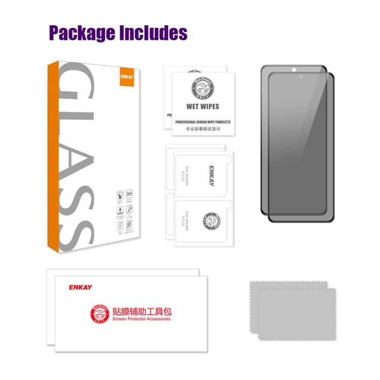 2pcs ENKAY Hat-Prince 28 Degree Anti-peeping Privacy Silk Screen Tempered Glass Film