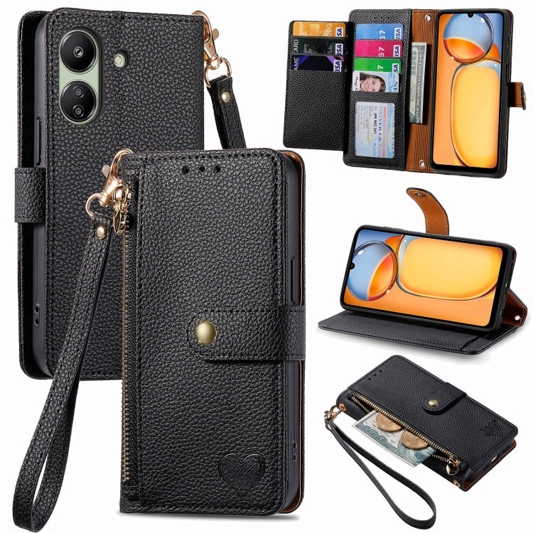 Love Zipper Lanyard Leather Phone Case