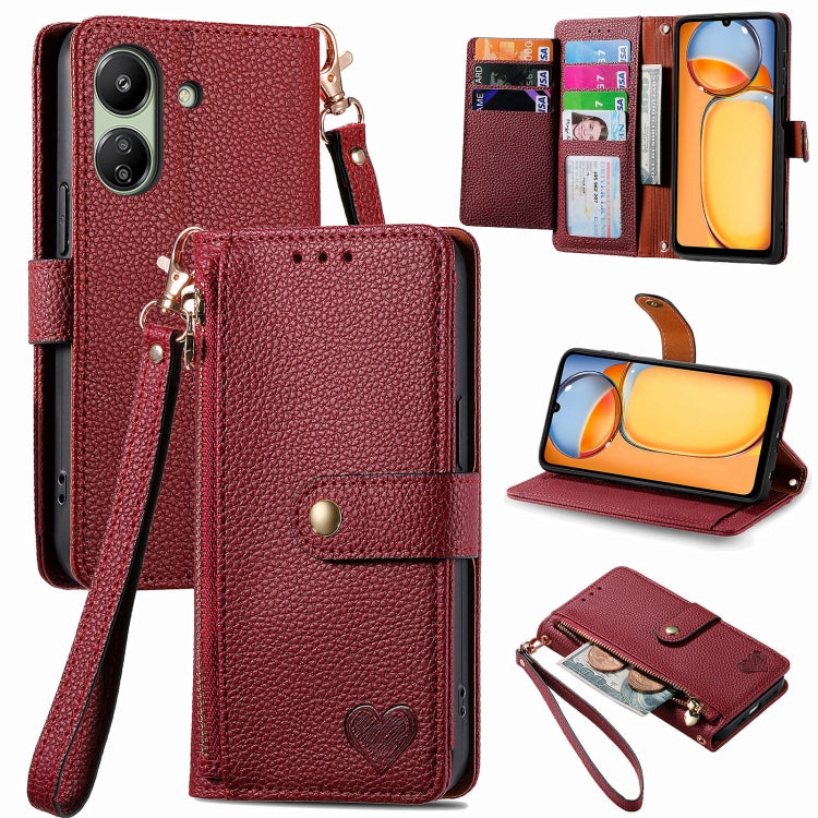 Love Zipper Lanyard Leather Phone Case