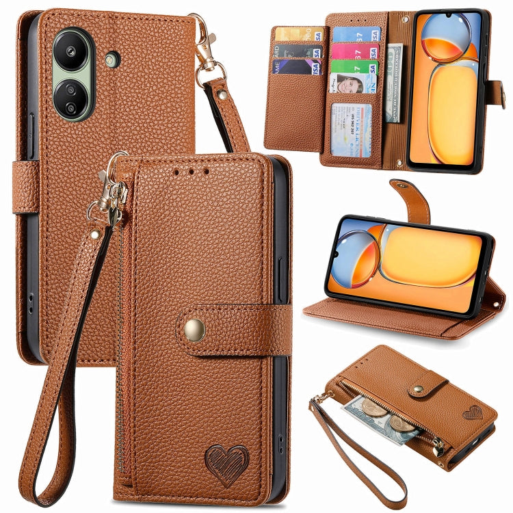 Love Zipper Lanyard Leather Phone Case