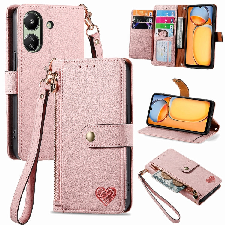 Love Zipper Lanyard Leather Phone Case