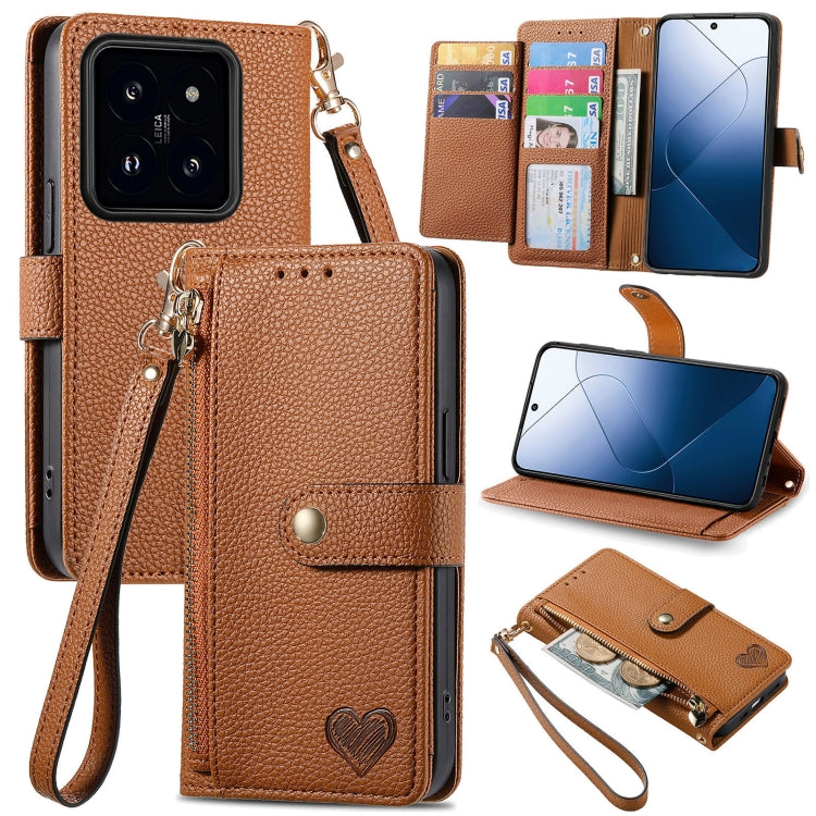 Love Zipper Lanyard Leather Phone Case