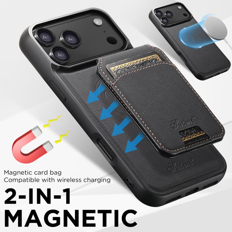 Suteni H16 Litchi Texture Leather Detachable Wallet Back Phone Case, For iPhone Air, For iPhone 16 Pro Max, For iPhone 16 Pro, For iPhone 16 Plus, For iPhone 16, For iPhone 15 Pro Max