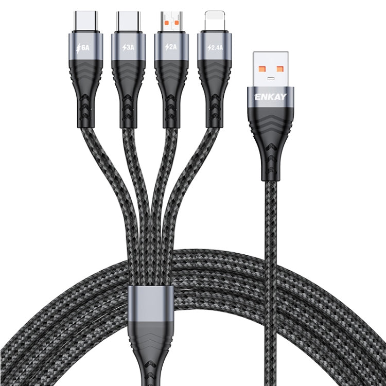 ENKAY 4-in-1 6A USB-A to Type-C / 8 Pin / Micro USB Multifunction Fast Charging Cable, 1m, 2m
