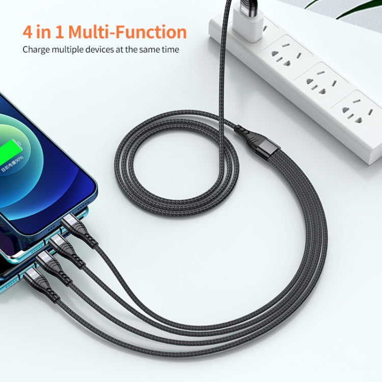 ENKAY 4-in-1 6A USB-A to Type-C / 8 Pin / Micro USB Multifunction Fast Charging Cable, 1m, 2m
