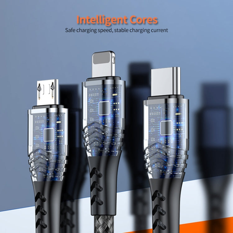 ENKAY 4-in-1 6A USB-A to Type-C / 8 Pin / Micro USB Multifunction Fast Charging Cable, 1m, 2m