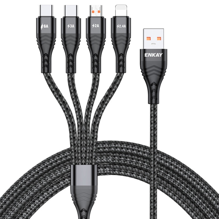 ENKAY 4-in-1 6A USB-A to Type-C / 8 Pin / Micro USB Multifunction Fast Charging Cable, 1m, 2m