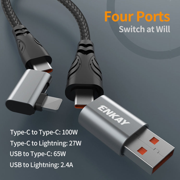 ENKAY PD100W 4-in-1 USB-A / Type-C to Type-C / 8 Pin Multifunction Fast Charging Cable with E-Marker, 1m, 2m