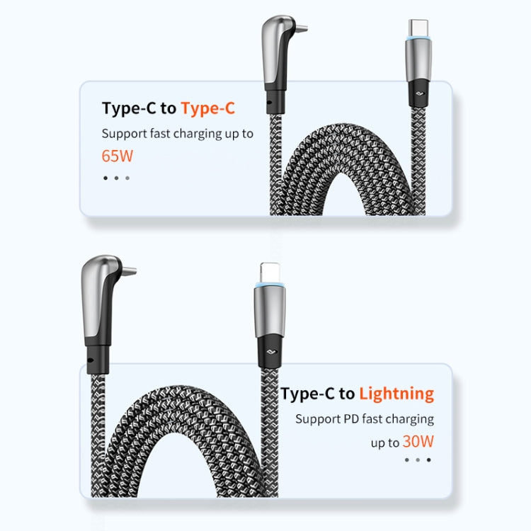 ENKAY PD30W Elbow Type-C to 8 Pin Fast Charging Data Braid Cable with Indicator Light, 0.5m, 1.2m, 2m