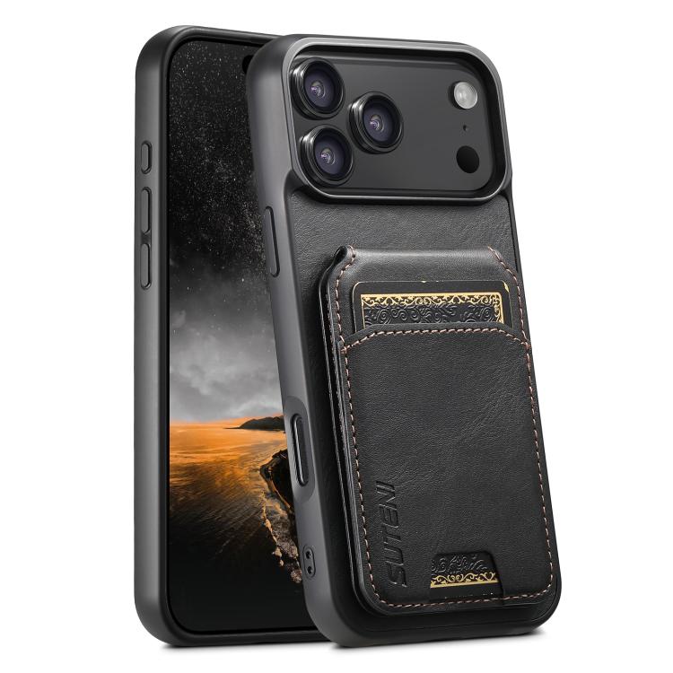 Suteni H02 Leather Wallet Stand Back Phone Case, For iPhone 18, For iPhone 18 Pro, For iPhone 18 Pro Max, For iPhone 17 Pro Max, For iPhone 17 Pro, For iPhone 17, For iPhone Air, For iPhone 16 Pro Max