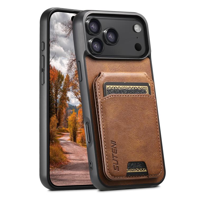 Suteni H02 Leather Wallet Stand Back Phone Case, For iPhone 18 Pro, For iPhone 18 Pro Max, For iPhone 17 Pro Max, For iPhone 17 Pro, For iPhone 17, For iPhone Air, For iPhone 16 Pro Max, For iPhone 16 Pro