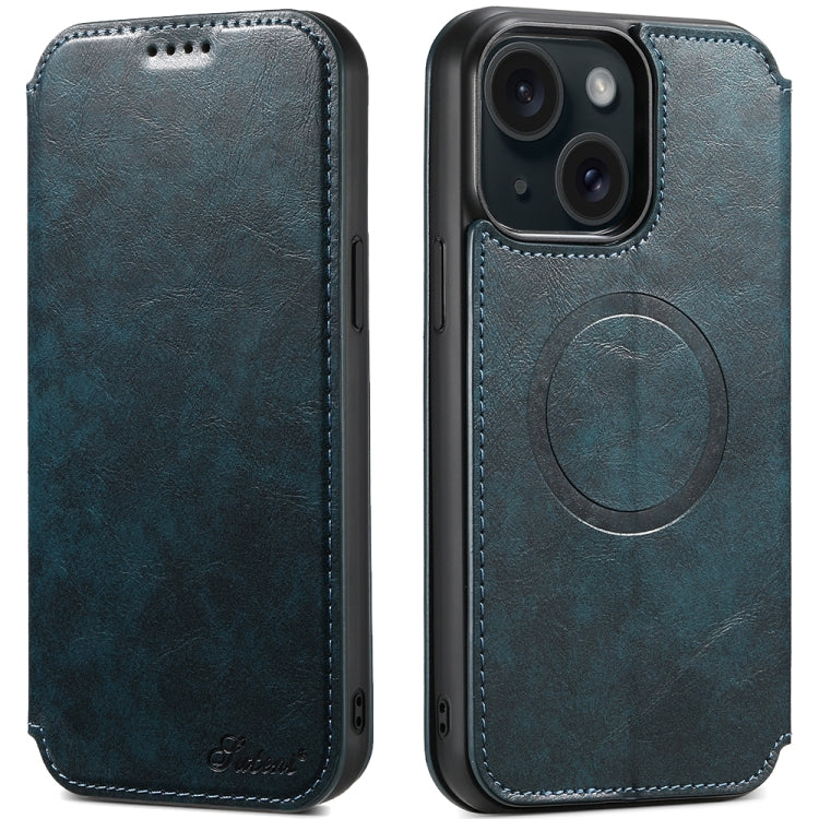 Suteni J05 Leather Magnetic MagSafe Phone Case, For iPhone 15 Plus, For iPhone 15