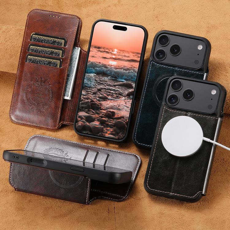 Suteni J05 Leather Magnetic MagSafe Phone Case, For iPhone 15 Plus, For iPhone 15
