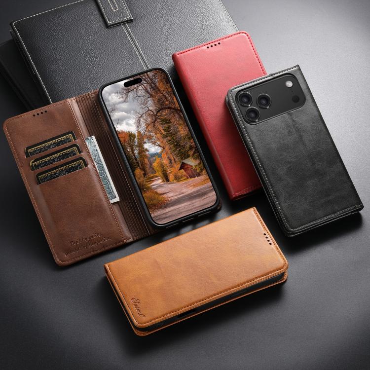 Suteni Calf Texture Horizontal Flip Leather Phone Case, For iPhone 15
