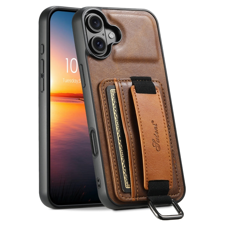 Suteni H13 Card Wallet Wrist Strap Holder PU Phone Case, For iPhone 16 Plus, For iPhone 16, For iPhone 15 Pro Max, For iPhone 15 Pro, For iPhone 15 Plus, For iPhone 15, For iPhone 17e / 16e