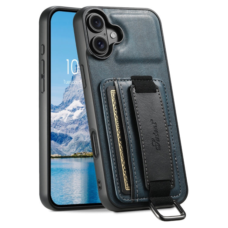 Suteni H13 Card Wallet Wrist Strap Holder PU Phone Case, For iPhone 16 Plus, For iPhone 16, For iPhone 15 Pro Max, For iPhone 15 Pro, For iPhone 15 Plus, For iPhone 15, For iPhone 17e / 16e