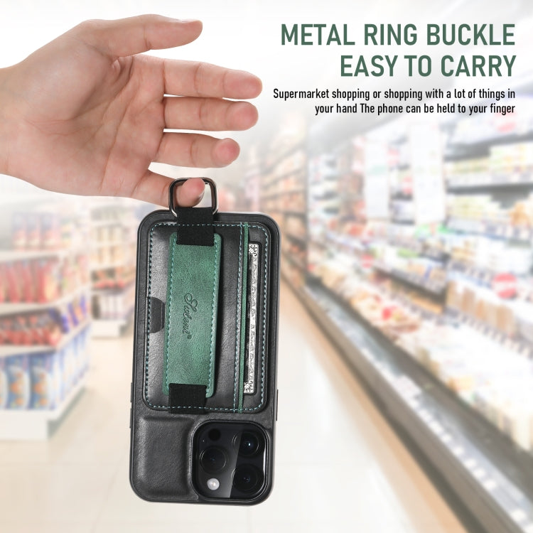 Suteni H13 Card Wallet Wrist Strap Holder PU Phone Case, For iPhone 16 Plus, For iPhone 16, For iPhone 15 Pro Max, For iPhone 15 Pro, For iPhone 15 Plus, For iPhone 15, For iPhone 17e / 16e