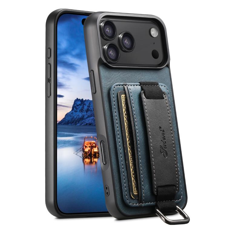 Suteni H13 Card Wallet Wrist Strap Holder PU Phone Case, For iPhone 18, For iPhone 18 Pro, For iPhone 18 Pro Max, For iPhone 17 Pro Max, For iPhone 17 Pro, For iPhone 17, For iPhone  Air, For iPhone 16 Pro Max