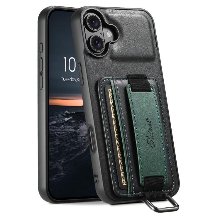 Suteni H13 Card Wallet Wrist Strap Holder PU Phone Case, For iPhone 18, For iPhone 18 Pro, For iPhone 18 Pro Max, For iPhone 17 Pro Max, For iPhone 17 Pro, For iPhone 17, For iPhone  Air, For iPhone 16 Pro Max
