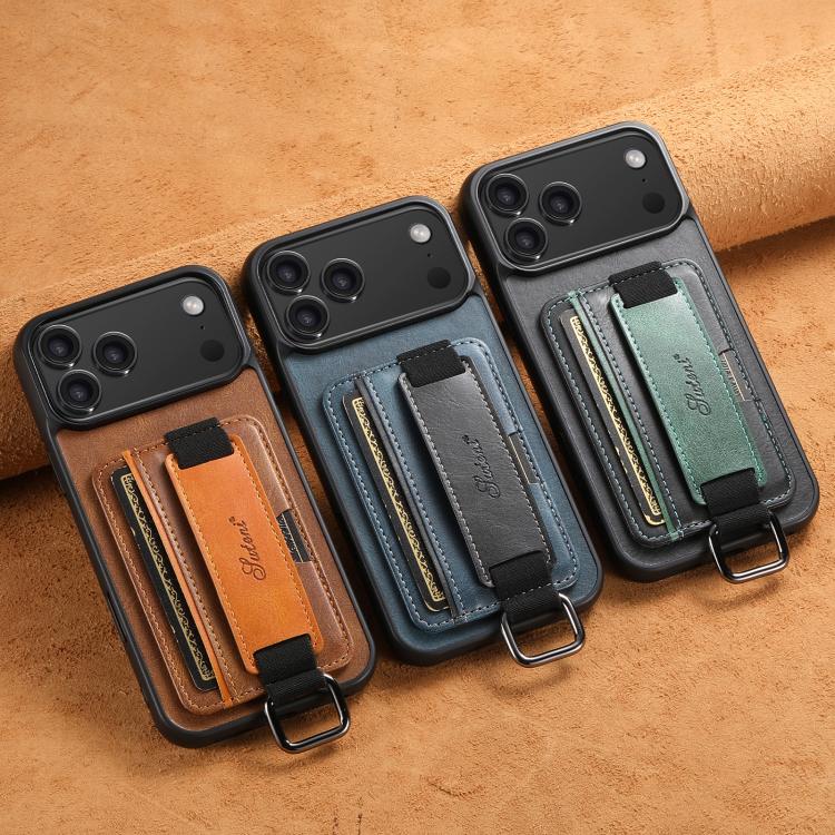 Suteni H13 Card Wallet Wrist Strap Holder PU Phone Case, For iPhone 18, For iPhone 18 Pro, For iPhone 18 Pro Max, For iPhone 17 Pro Max, For iPhone 17 Pro, For iPhone 17, For iPhone  Air, For iPhone 16 Pro Max