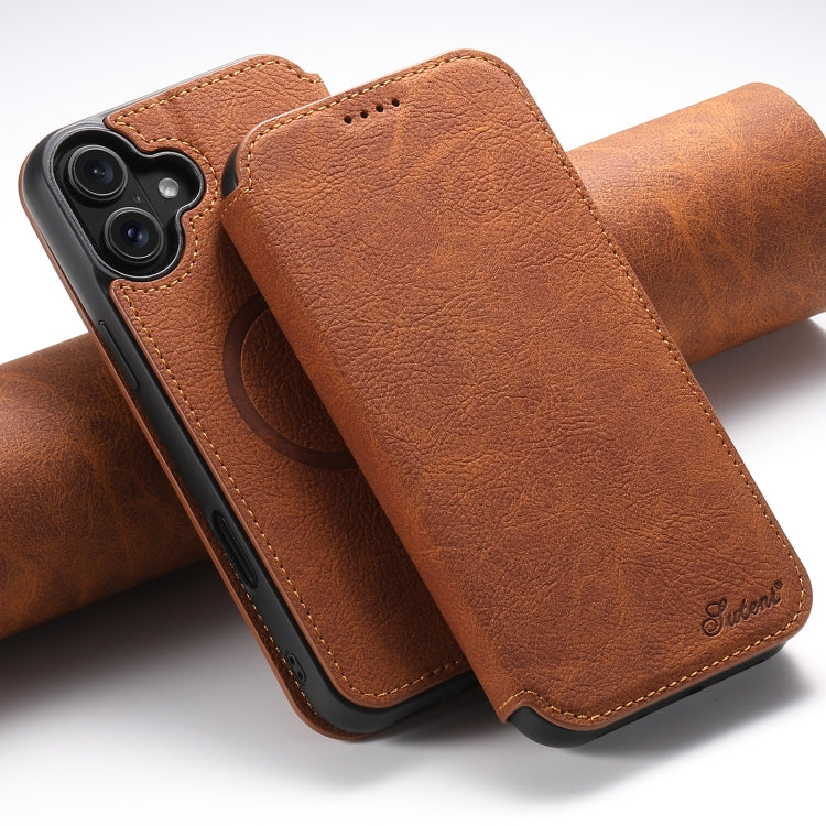 Suteni J06 Retro Matte Litchi Texture Leather MagSafe Phone Case, For iPhone 17 Pro Max, For iPhone 17 Pro, For iPhone 17, For iPhone Air, For iPhone 16 Pro Max, For iPhone 16 Pro, For iPhone 16 Plus, For iPhone 16