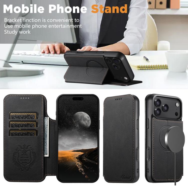 Suteni J06 Retro Matte Litchi Texture Leather MagSafe Phone Case, For iPhone 17 Pro Max, For iPhone 17 Pro, For iPhone 17, For iPhone Air, For iPhone 16 Pro Max, For iPhone 16 Pro, For iPhone 16 Plus, For iPhone 16